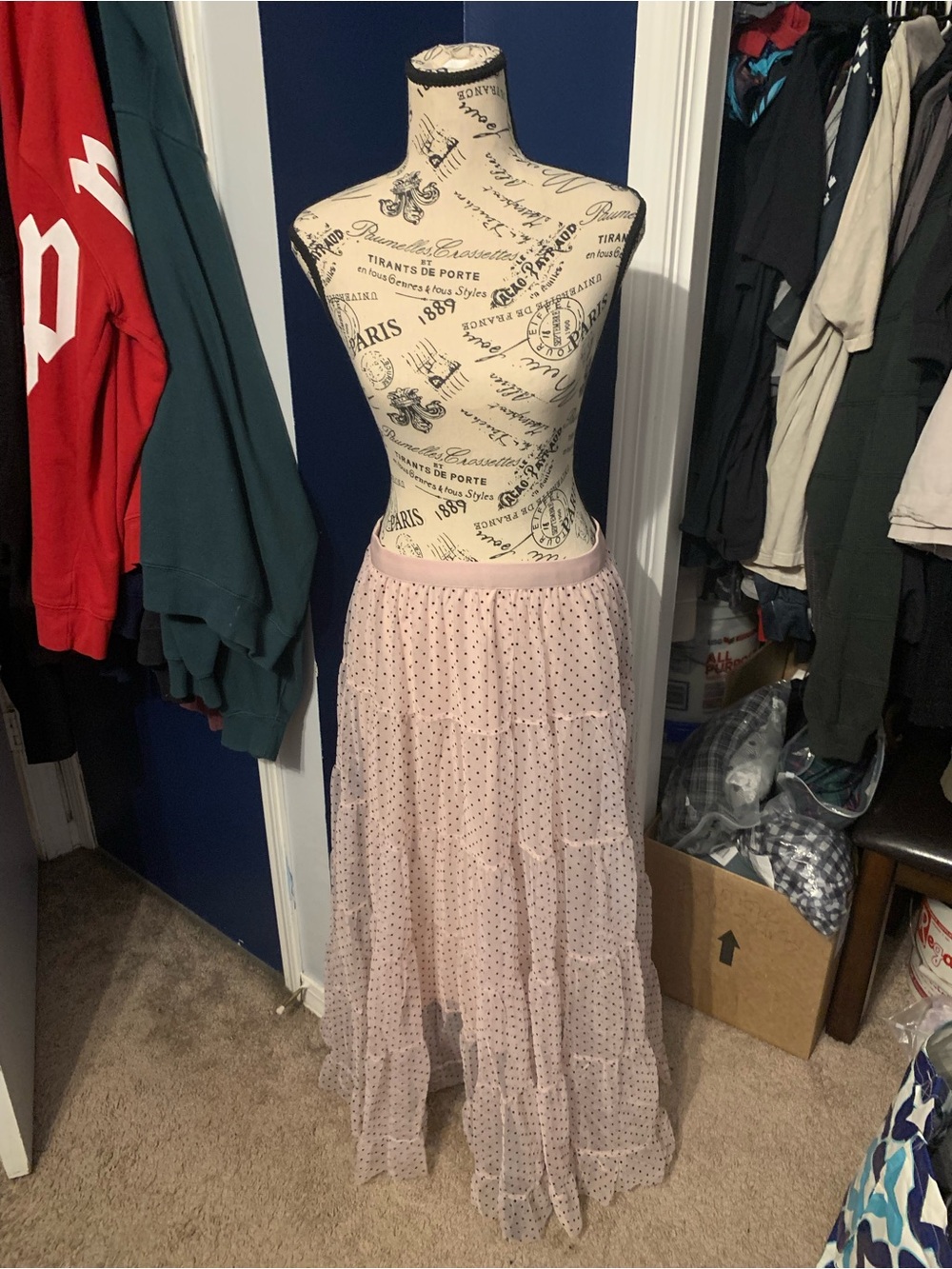 Light Pink Polka Dot Tiered Maxi Skirt - Brand Not Specified
